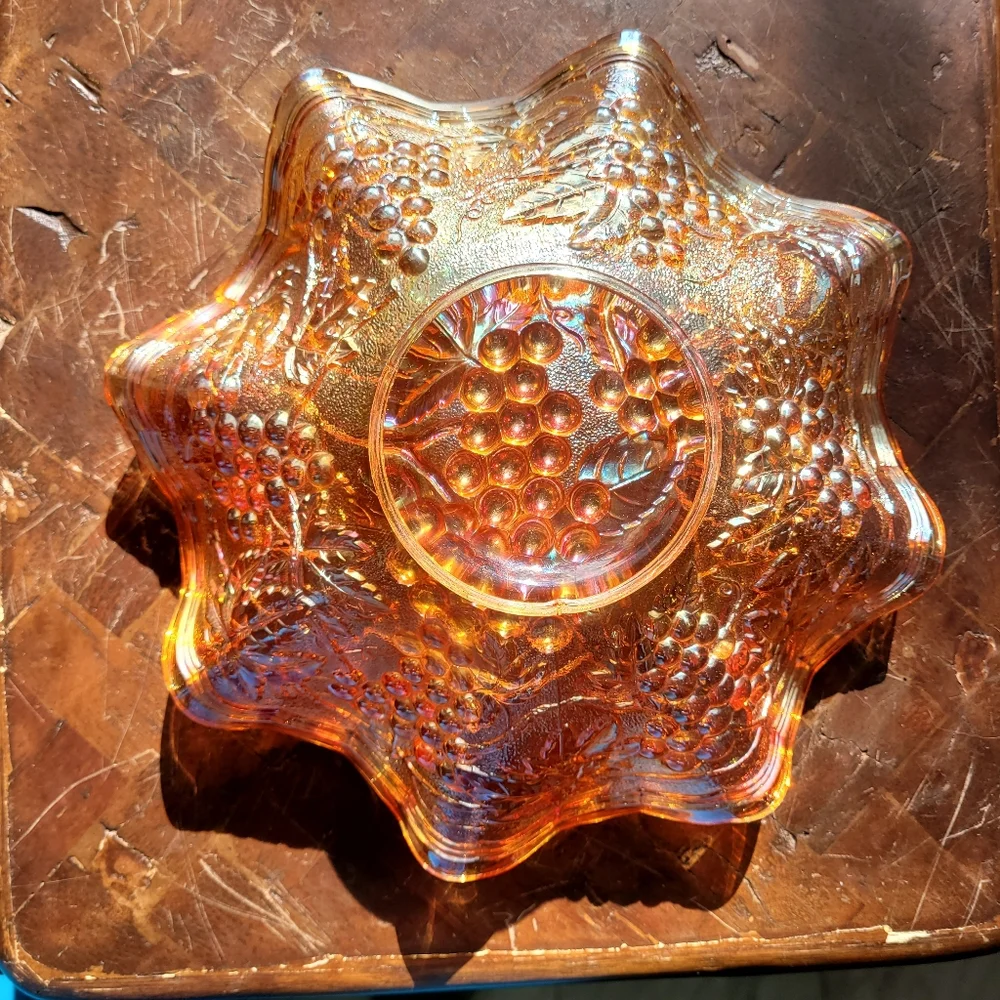 Frosted Amber Carnival Glass Depression Glass